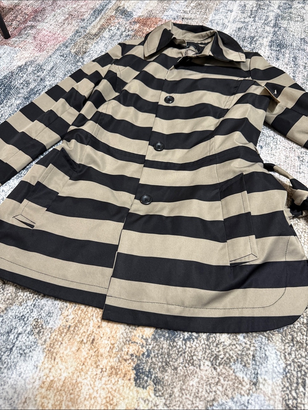 Cynthia Rowley Black and Tan Striped Coat